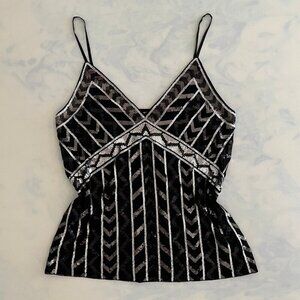 NWT Express Spaghetti Black Silver Sequin Lined Y2K Empire Cut Cocktail Blouse